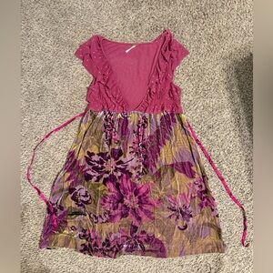Free People Velvet and Sheer Top Dress in Pink and Purple Floral